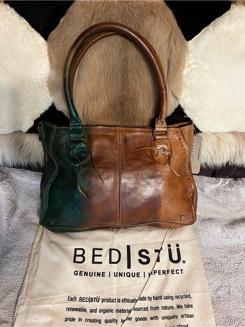 BED STU Rockababy Seagrass Stone Tie Dye Leather Shoulder Crossbody Satchel Bag - Picture 3 of 13